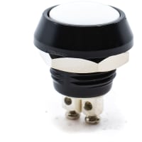 E-Switch Pushbutton, PV5, IP65, SPST-NO, OFF-(ON), Domed White Actuator, 2A, 36VDC, Screw