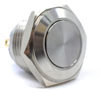 E-Switch Pushbutton, PV6, IP65, SPST-NO, OFF-(ON), 2A, 48VDC, Stainless Steel, Solder