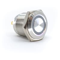 E-Switch Pushbutton, PV6, IP65, SPST-NO, OFF-(ON), White LED Ring, 2A, 48VDC, Stainless, Solder