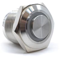 E-Switch Pushbutton, PV6, IP65, SPST-NO, OFF-(ON), R/G/B LED Ring, 2A, 48VDC, Stainless, Solder