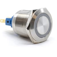 E-Switch Pushbutton, PV7, IP65, DPST, OFF-ON/ON-OFF, Red/Grn LED Ring, 2A, 48VDC, SS, Solder