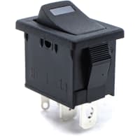 E-Switch Rocker Switch, R1966 Series, SPST, ON-OFF, Concave, Blk, Blue LED, 15A, 125VAC, .187 QC