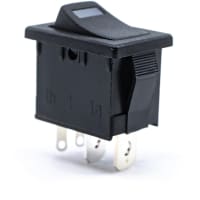 E-Switch Rocker Switch, R1966 Series, SPST, ON-OFF, Concave, Blk, Red LED, 15A, 125VAC, .187" QC