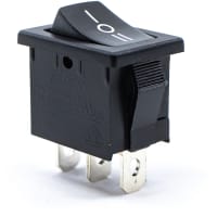 E-Switch Rocker Switch, R1966 Series, SPDT, ON-OFF-ON, Concave, Blk, "I/O/II", 15A, 125VAC, Q