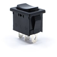 E-Switch Rocker Switch, R1966 Series, SPDT-NO, ON-OFF-(ON), Concave, Black, 15A, 125VAC, .187 QC