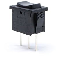 E-Switch Rocker Switch, R1966 Series, SPDT, (ON)-OFF-(ON)Concave, Black, 15A, 125VAC, PC Pin