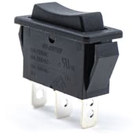 E-Switch Rocker Switch, R4 Series, SPDT, (ON)-OFF-(ON), Concave, Black, 15A, 125VAC, .250" QC