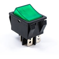 E-Switch Rocker Switch, R5, DPST, ON-OFF, Green Rocker, 125V Neon Green, 20A, 125VAC, QC