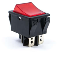 E-Switch Rocker Switch, R5, DPST, ON-OFF, Green Rocker, 125V Neon Red, 20A, 125VAC, QC