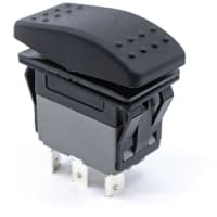 E-Switch Rocker Switch, R7 Series, IP67, SPDT, (ON)-OFF-(ON), Convex, Black, 16A, 30VDC, .250" Q