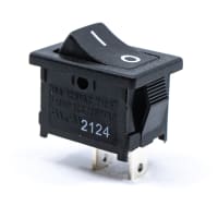 E-Switch Rocker Switch, RA1 Series, SPST, ON-OFF, Concave, Black, "I/O" Vert., 16A, 125VAC, QC