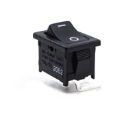 E-Switch Rocker Switch, RA1 Series, SPST, ON-OFF, Concave, Blk, "I/O" Vert., 16A, 125VAC, R/A