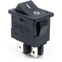 E-Switch Rocker Switch, RA8 Series, SPST, ON-OFF, Concave, Black, "I/O" Vert., 16A, 125VAC, QC