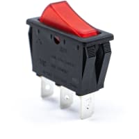 E-Switch Rocker Switch, RB1 Series, SPST, ON-OFF, Red Actuator, 125V Neon Red, 20A, 125VAC, QC