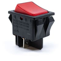 E-Switch Rocker Switch, RB1 Series, DPST, ON-OFF, Red Actuator, 125V Neon Red, 20A, 125VAC, QC