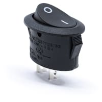 E-Switch Rocker Switch, RD1 Series, SPST, ON-OFF, Oval, Concave, Blk, "I/O", 10A, 125VAC, .187 Q