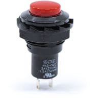 E-Switch Pushbutton Switch, RP3502 Series, SPST-NC, ON-(OFF), Round Red Cap, 3A, 120VAC, Solder