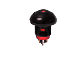 E-Switch Pushbutton Switch, RP8300, SPST-NO, OFF-(ON), Black Cap, Red LED, 200mA, 250VAC, Solder