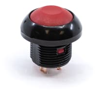 E-Switch Pushbutton Switch, RP8300, IP67, SPST-NO, OFF-(ON), Round Red Cap, 200mA, 250VAC, Sldr