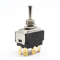 E-Switch Toggle Switch, ST2 Series, DPDT, (ON)-OFF-(ON), Round Actuator, 20A, 125VAC, .250" Q