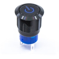 E-Switch Pushbutton, ULV4, IP67, SPDT, ON-(ON), 12VDC Blue Power Legend, 3A, 250VAC, Blk, Solder