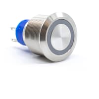 E-Switch Pushbutton, ULV7, IP67, SPDT, ON-(ON), Flat, 3VDC Grn LED Ring, Black, 3A, 250VAC, Solder