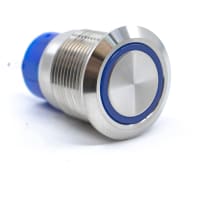 E-Switch Pushbutton, ULV4, IP67, SPDT, ON-(ON), Flat, 12 VDC Blue LED, 3A, 250VAC, SS, Solder