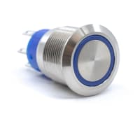 E-Switch Pushbutton, ULV4, IP67, DPDT, ON-ON, Flat, 3VDC Blue LED, 3A, 250VAC, SS, Solder