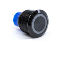 E-Switch Pushbutton, ULV7, IP67, DPDT, ON-ON, Flat, 3VDC Blue LED Ring, Black, 3A, 250VAC, Solder