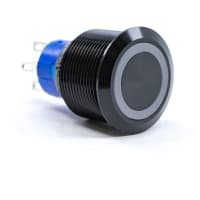 E-Switch Pushbutton, ULV7, IP67, DPDT, ON-(ON), 3VDC Red LED Ring, Black, 3A, 250VAC, Solder