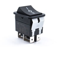 E-Switch Rocker Switch, WB2, DPDT, ON-OFF-ON, Concave, Black, "I/O/II" Legend, 20A, 125VAC, QC