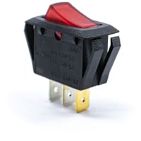 E-Switch Rocker Switch, RSC Series, SPST, ON-OFF, Neon Illum, Red, 20A, 125VAC, QC