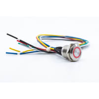 E-Switch Switch, Pushbutton, Anti-vandal, SPST OFF-(ON), R/G LED Ring, 2A, 48VDC, Wire