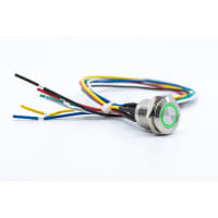 E-Switch Switch, Pushbutton, Anti-vandal, SPST OFF-(ON), R/G/B LED Ring, 2A, 48VDC, Wire