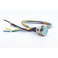 E-Switch Switch, Pushbutton, Anti-vandal, SPST OFF-(ON), Blue LED Ring, 2A, 48VDC, Wire