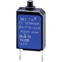 E-T-A Circuit Protection and Control Circuit Breaker Thermal Push-to-Reset PCB Mount A6 .250 QC 1P 250VAC/48VDC 4A