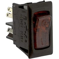 E-T-A Circuit Protection and Control Circuit Breaker 115V Illum (ON) Red Transl.Rckr I/O Legend 1P QC 250VAC 48VDC 5A