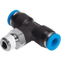 Festo Push-in T Connector, 1 Port R 1/4 Thread & 2 Ports 4mm OD tube, Blue ring