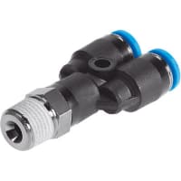 Festo Push-in Y Connector, 1 Port R 1/4 Thread & 2 Ports 6mm OD tube, Blue ring