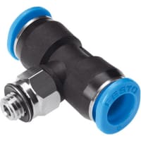 Festo Push-in T Connector, 1 Port R 1/8 Thread & 2 Ports 6mm OD tube, Blue ring