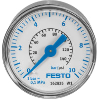 Festo Pressure Gauge, 40mm, G1/8, 0-10 bar/0-145PSI