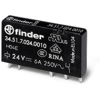 Finder Slim PCB/Plug-In Relay, SPDT 6A, 24V DC coil, AgSnO2 contact