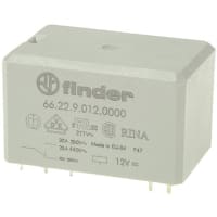 Finder DPDT PCB Mount Non-Latching Relay Through Hole, 10 (NC) A, 30 (NO) A, 12V dc