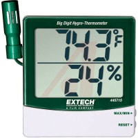 FLIR Commercial Systems, Inc. - Extech Division Thermometer, Big Digit Hygro-, -10 to 60 deg C, With Mounting Bracket, Sensor