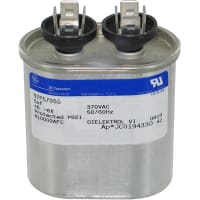 Genteq Capacitors, Motor Run, Oval, 5uF, 6% Tolerance, 370 Volts, 97F Series