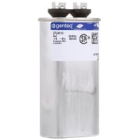 Genteq Capacitor, Polypro Metallized, Cap 5 uF, Tol 6%, Vol-Rtg 660 AC, QC, GP, Oval