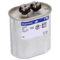 Genteq Capacitor, Motor Run, Oval, 25uF, 370V, 1.75In. 2.88Ht., 97F Series