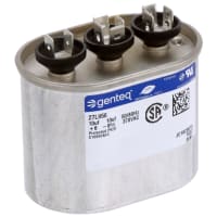 Genteq Capacitor, Polypro Metallized, Cap 10 uF, Tol 6%, 370 AC, QC, Motor Run, Oval