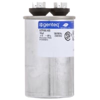 Genteq Capacitor, Polypro Metallized, Cap 15 uF, Tol 6%, Vol-Rtg 240 AC, QC, GP, Rnd