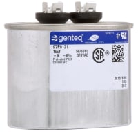 Genteq Capacitor, Cap 15uF, Motor Run, 370 VAC, Oval, 1.75 X 2.12, Case Style C